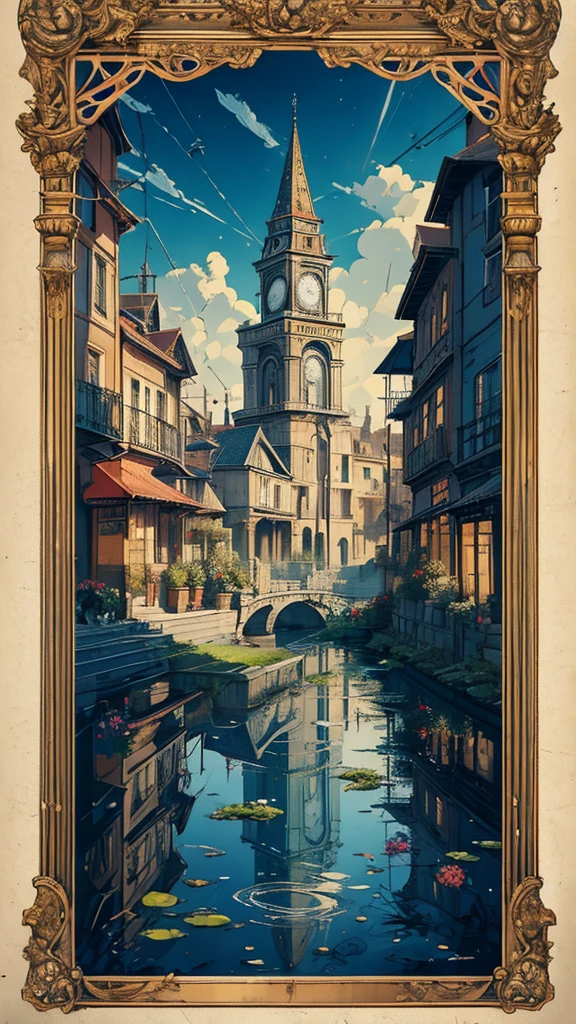 ((masterpiece, highest quality)), 32k wallpaper, very detailed, poster, vintage science, future town, future tickets