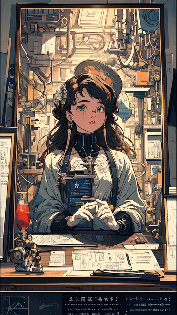 ((masterpiece, highest quality)), 32k wallpaper, very detailed, poster, vintage science, future town, future tickets