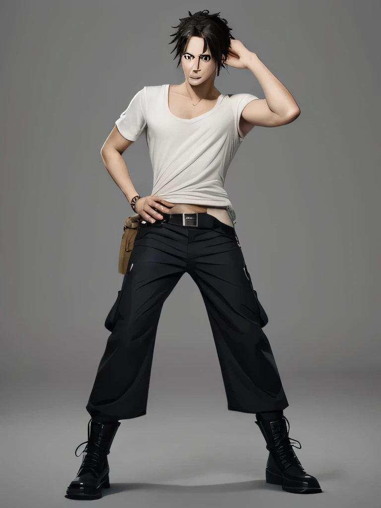 best quality Portgas d Ace from One piece ,masterpiece,highres,1boy,male focus,solo,full body, comic accurate costume ,short cargo pants not below the knee, pose likeconcept art Portgas d Ace in live action , concept art style