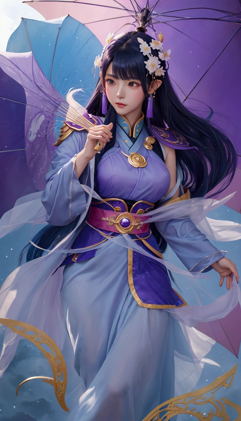 anime girl with a blue umbrella in a purple dress, full body xianxia, beautiful celestial mage, g liulian art style, heise jinyao, yun ling, by Yang J, inspired by Ju Lian, artgerm lau, inspired by Lan Ying, ! dream artgerm, extremely detailed artgerm, inspired by Li Mei-shu
