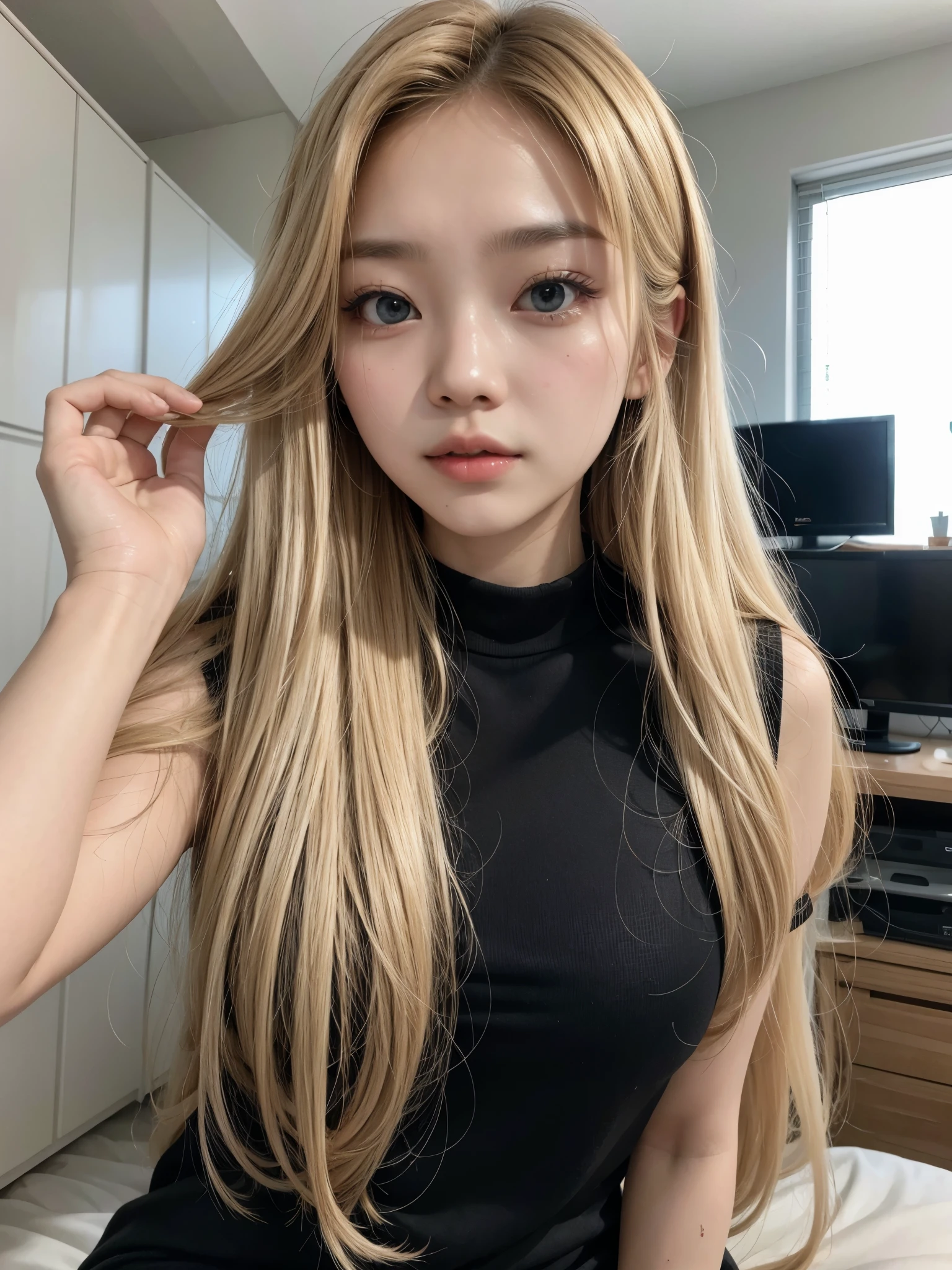 Go Min Si with long blonde hair