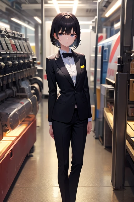 Short black hair、Cangyan、Wearing a tuxedo、Android Girl、Ample breasts、Expressionless、Made in a factory somewhere、How to stand politely