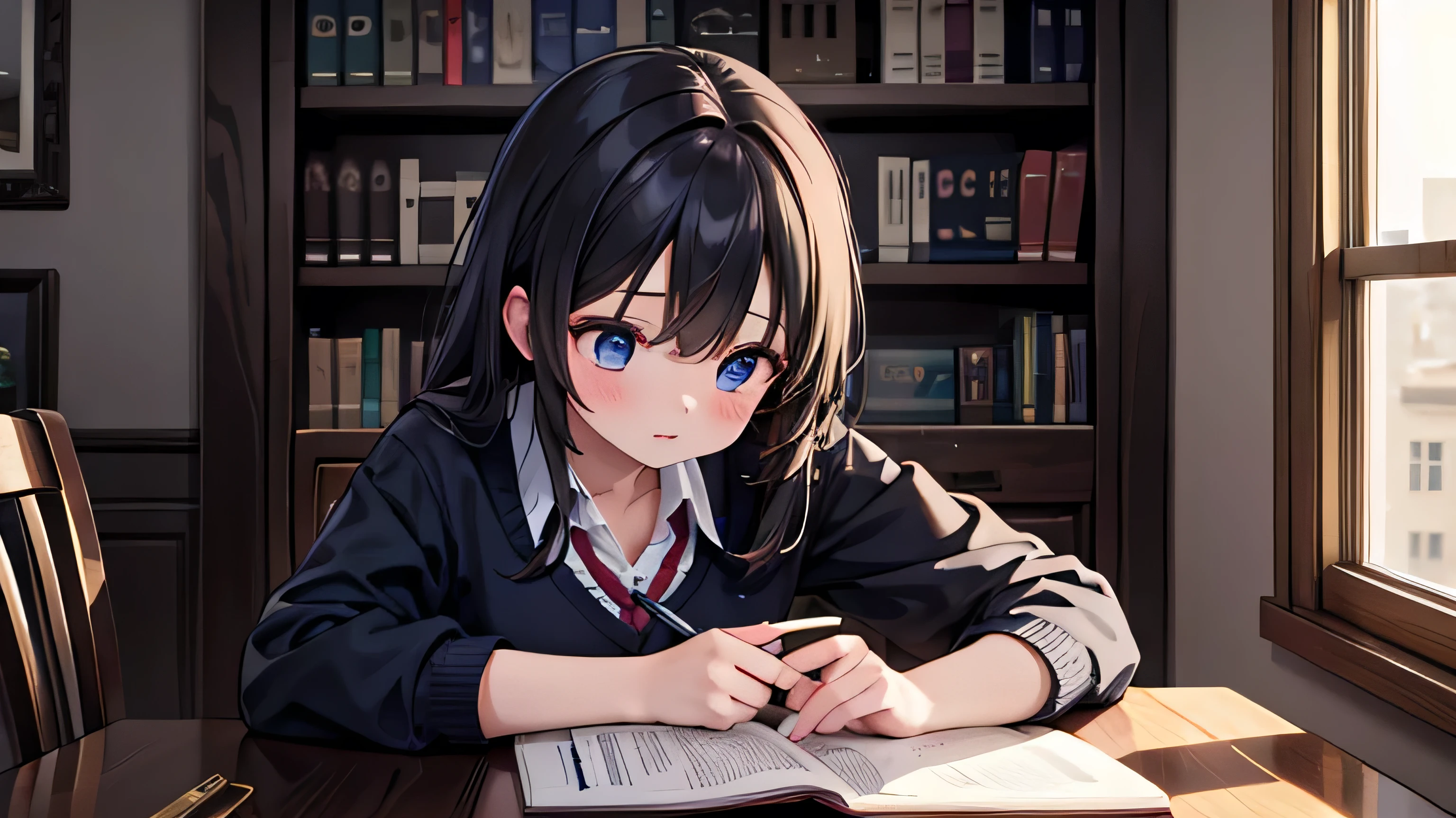 A girl studying