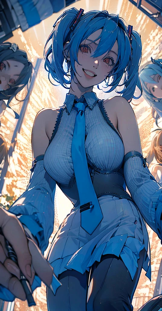 Masterpiece、最high quality、high quality、High definition、High resolution、High detail、Lens flare、Ray tracing method、High quality texture、high qualityの影、Beautiful details、Detailed and delicate、Detailed texture、Realistic facial expression、Realistic and colorful、Delicate、Cinematic Light、Side light、Sharp Focus、(1 female:1.3)、(Intricate details、Makeup、Pure Eros Face_v1:0.5)、(Details Beautiful delicate face、Detailed beautiful delicate eyes、Perfect Facial Proportions、Detailed skin、Charm)、fancy hairstyles、Beautiful bangs、(Two-tone gradient hair color)、Slender、(Upturned beautiful breasts)、Raise your arm and make a peace sign、(Detailed crotch、Open crotch、Showing off your crotch)、Female juice、((Experiencing the best orgasm))、(Light-colored V-cut、Light-colored thong)、(Thigh mini skirt、Low-rise mini skirt)、(Front-facing shirt、No sleeve、Crop top)、Maid clothes、(The wind blows and sways、 rise up)、Low-angle composition、Wide Shot