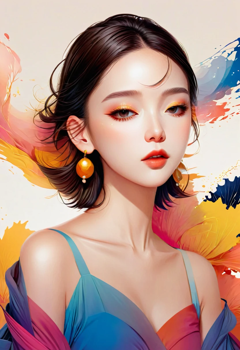 vector,Flat style,illustration,数字艺术illustration,1 girl,unique,beautiful face,portrait,shoulder,beautiful hands,artistic concept,abstract