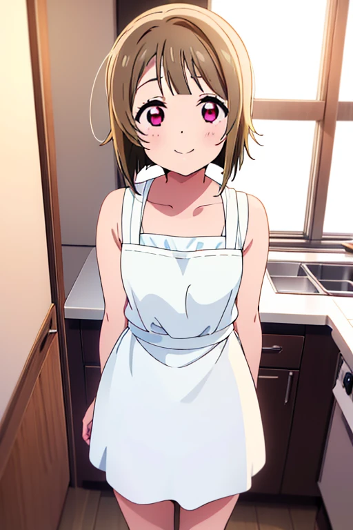 (Highest quality,masterpiece)、One Girl、alone、cute、 smile、Detailed Background、lovelive、nakasu kasumi、kitchen、Standing posture、Pure white nude apron、Bobcut、Asymmetrical hair、 Long left bangs、short hair、Tan Hair、Red Eye、Depth of written boundary、ultra hi resolution picture、cute、looking at the camera

...folding