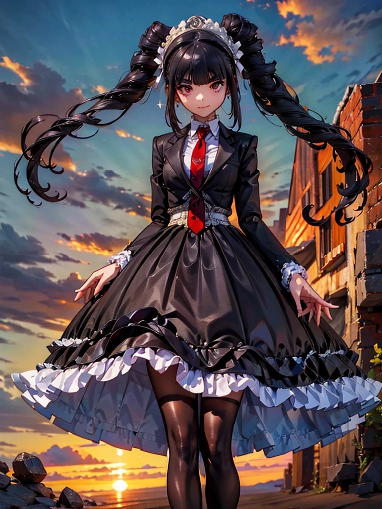 (Sunset desert background) ,Zoom in on face, Celestia Ludenberg, Wearing black tights, 1 girl,Highest quality,((Highest quality)),((Tabletop)),((Perfect Face)),1 girl,smile,beauty,((Holographic)), (Beautiful attention to detail: 1.2), (Highly detailed CG Unity 8K wallpapers, masterpiece, Highest quality, Very detailed, Best Shadow), (Detailed Background) ,Mr.々A pose,sketch (Character design sheet, same characters, whole body, Three-View, front, ~ ~ ~ side, return)