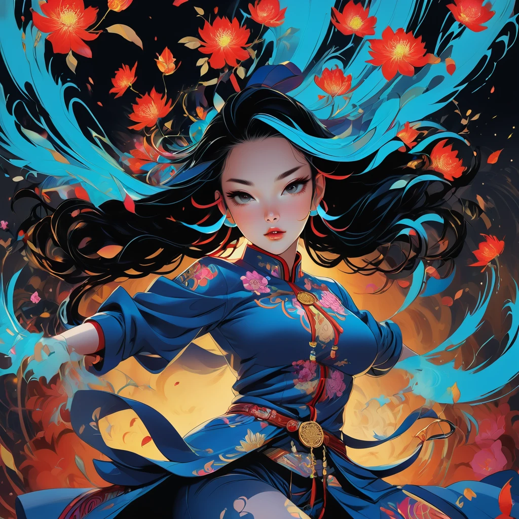 offcial art, Unified 8k wallpaper, super verbose, beautiful and gorgeous, work of art, best qualityer, chinese style, (zendispute, mandala, dispute, endispute), Ecstasy of flowers, 1 girl, very detailled, dynamic angle, cowboy shot, Chaos in its most beautiful form, chic, design brutalista, shiny colors, Romanticism, por James Jean, Robbie Devi Antonio, ross tran, French bacon, Michael Mraz, Adriano Genius, Petra Cortright, gerhard richter, takato yamamoto, ashley wood, atmospheric