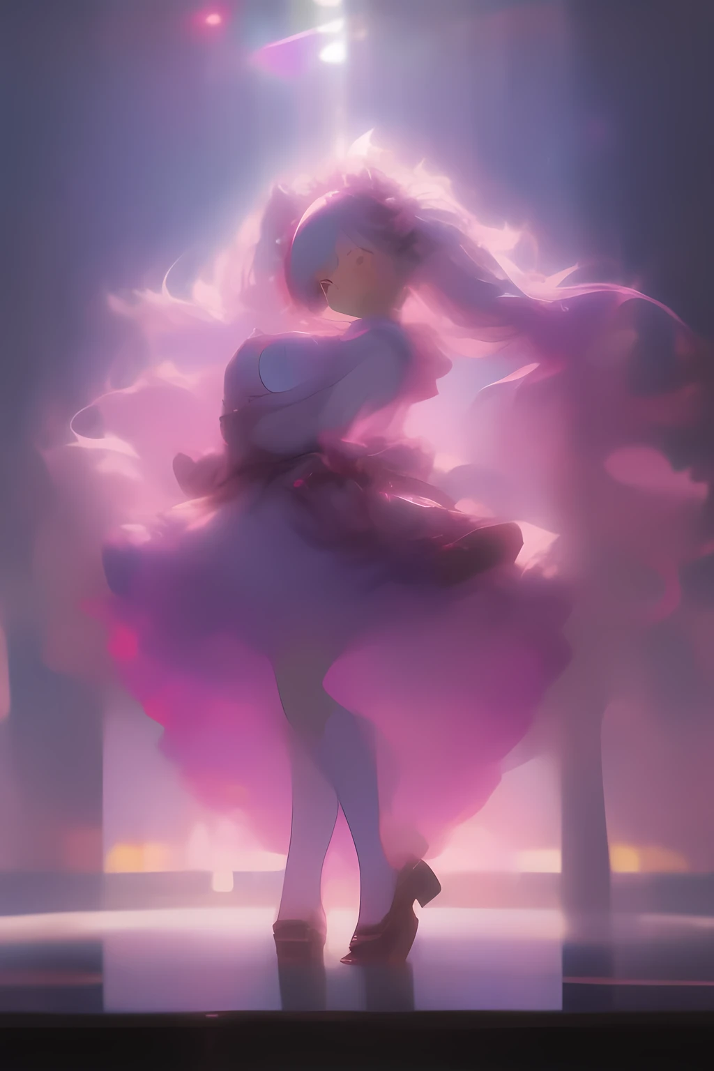 masterpiece, high quality, detailed,girl, Lux 15,Year ,Huge breasts , Lolita Fashion ,shy, Embarrassing, Dancing, View your viewers, purple色の髪、Twin tails, Long Hair, Upside down hair, internal, In the room, in the afternoon, cute, Full Body Shot、purple