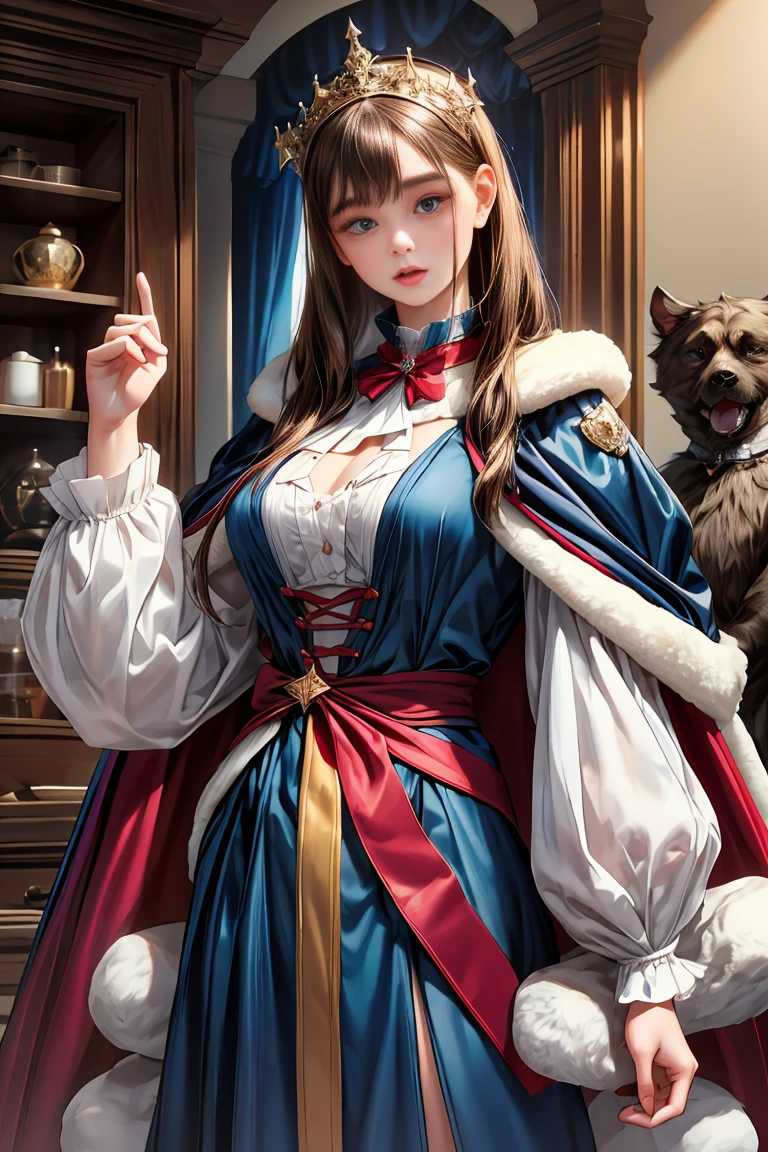 masterpiece, 最high quality, high quality, 1 girl, alone, Female focus, Watching the audience, Messy brown hair, Adorable big blue eyes, White people, Noble, Noble,Sexy voluminous cape、vampire、A very voluminous, large, very large, very large, long, long red and black cape with a high stand-up collar, made of a lot of fabric that reaches down to the floor., 17 years old,Cute beautiful girls,Cute, cute, kind, gorgeous girl
