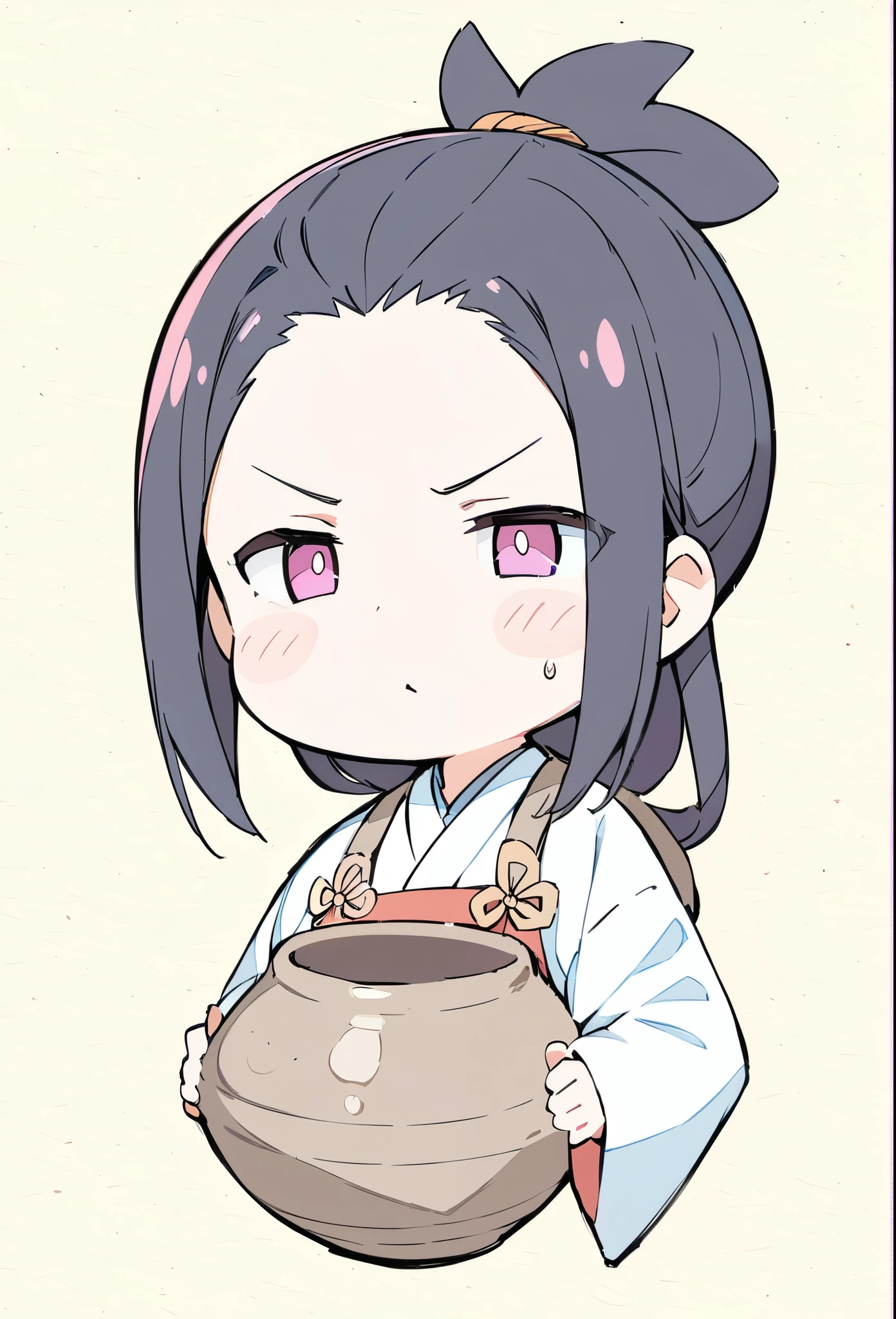 anime、デジタルanimeアート、Flat Design,(masterpiece:1.2)、high quality、High resolution、Very detailed、(Amazingly absurd:1.2)、BREAK、Jomon Period、Black Hair、long hair、Hair tied back、Girl holding Jomon pottery