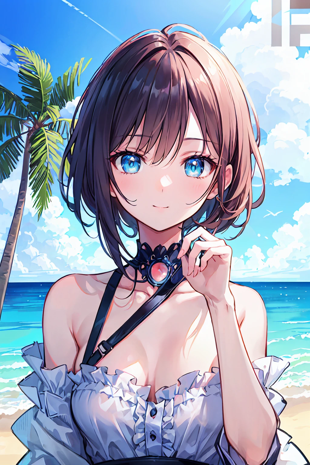 that&#39;With a good body, Affluent backstreets, Black Hair, blue eyes, Long Hair, orange Scrunchie, Scrunchie, wrist Scrunchie,Red Bikini Swimsuit,Shorts,blush,smile,barefoot,Thighs,ビーチのSandy Beachを散歩しながら,Hardworking Day々々I sought solace from my burden. Sky blue hair swaying in the breeze, Small breasts，Flat chest，Brown Hair，
Outdoor break, Sandy Beach,Seaside,Destroying palm trees (masterpiece:1.2), Highest quality, High resolution, unity 8k wallpaper, (shape:0.8), (Beautiful and beautiful eyes:1.6), Highly detailed face, Perfect lighting, Extremely detailed CG, (Perfect hands, Perfect Anatomy),