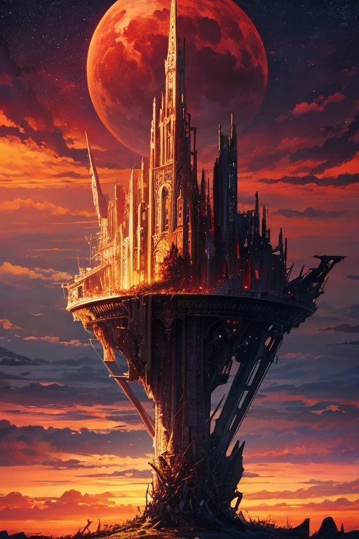 Highest quality、masterpiece、Desolate Earth、wreckage、Red Sky、Surrealism