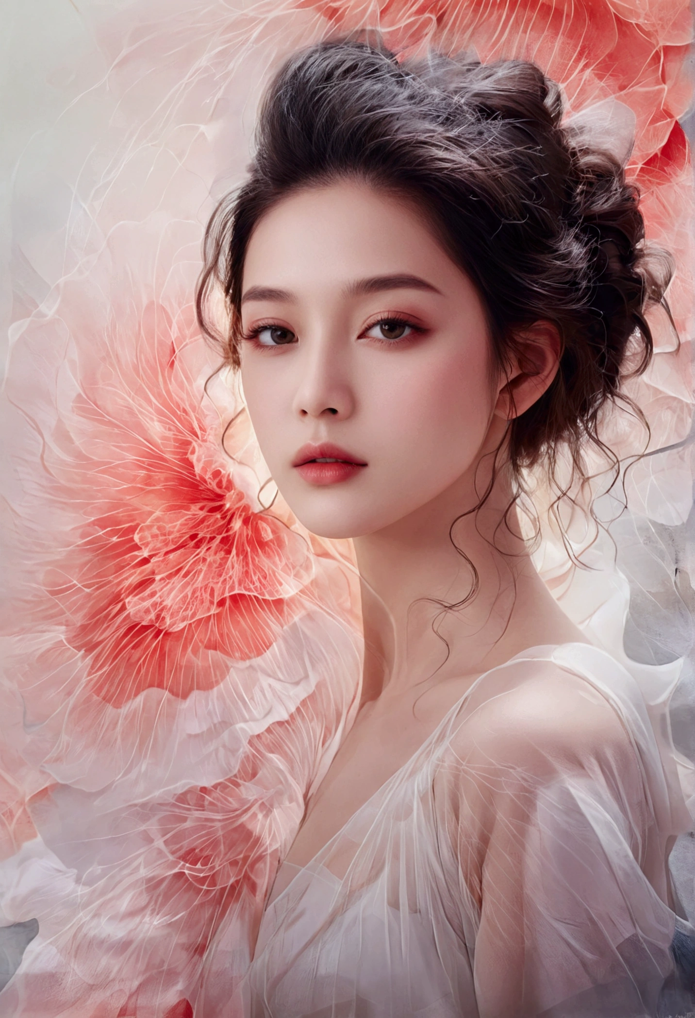 beautiful detailed eyes, beautiful detailed lips, extremely detailed eyes and face, long eyelashes, beautiful woman, elegant, graceful, alluring pose, flowing hair, traditional Chinese ink wash painting style, delicate linework, calligraphic brushstrokes, monochrome, minimalist, abstract, expressive lines, dynamic composition, sensual curves, elegant silhouette, serene, contemplative, introspective, cinematic lighting, dramatic shadows, high contrast, mesmerizing, ethereal, visually striking