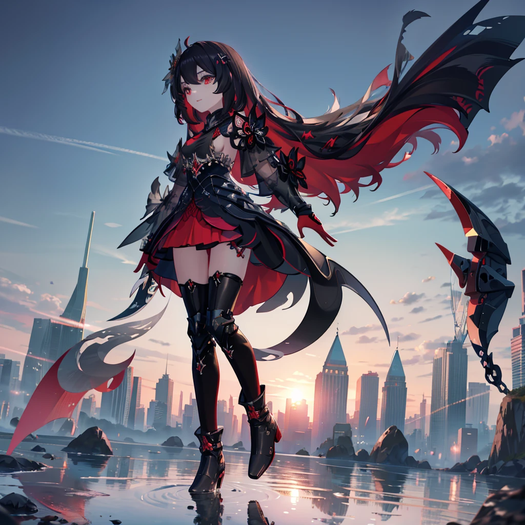 girl，Clarity，high-definition，High Detail，Rich in details，transparent，纹理Clarity，beauty，grace，nature，Red eyes，long hair，Hair Bunch，Very long hair，starchams，Long boots，Black pantyhose，boost，starchasm,starchasm,starchasm，Standing