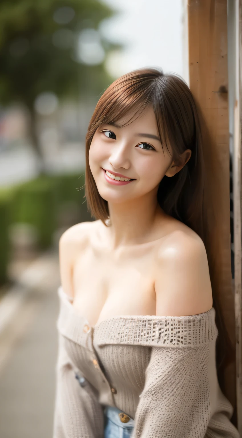 masterpiece,best quality,(Japanese girl),((Beautiful girl)),cleavage,(off shoulder:1.2),(perfect body beauty:1.2),(shy smile),from above