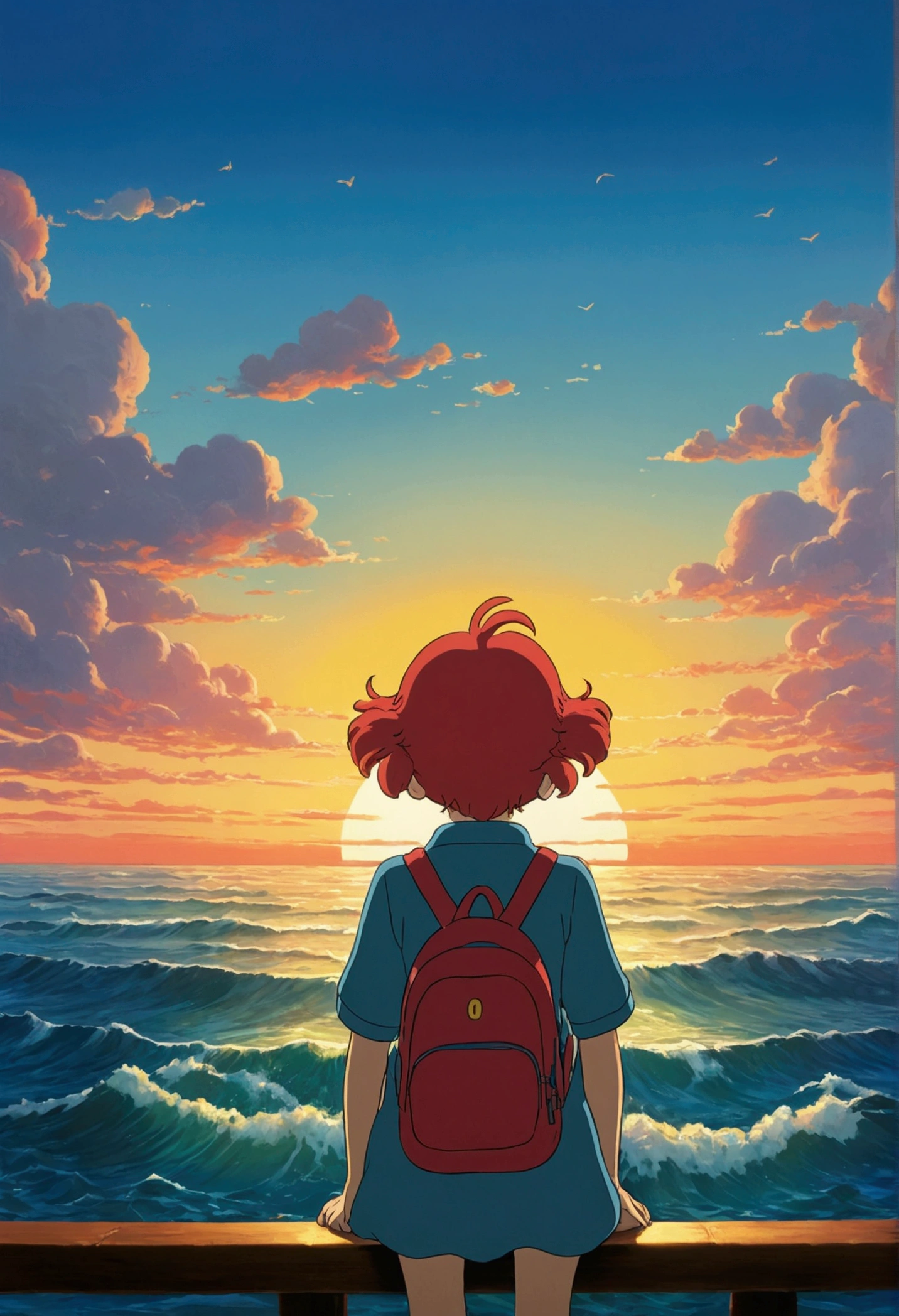 Ghibli　Ocean　sunset　Ponyo、Back view