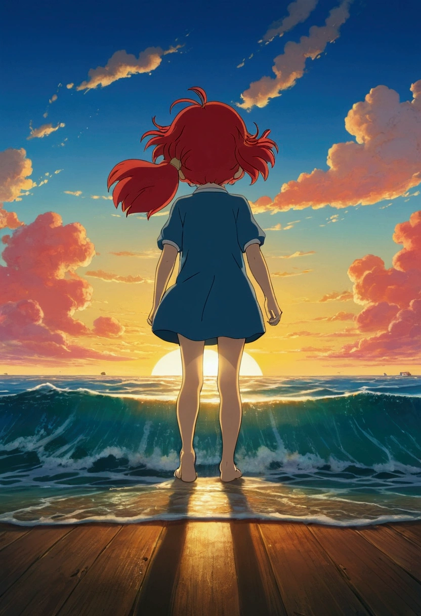 Ghibli Ocean sunset Ponyo、Back view