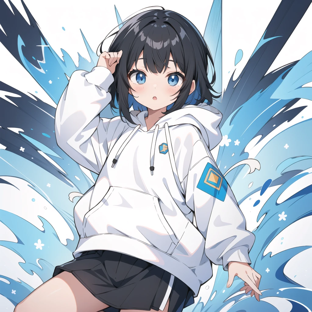 (masterpiece)、(Highest quality)、(Detailed Expression)、White hoodieを着たBlack Hairの女の子, White hoodie, pretty girl, female,blue eyes,1 person,Black Hair,Bob Hair