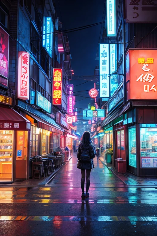 Highest quality、Future City、Neon Town、Street Corner、One person、Lonely、Fantasy