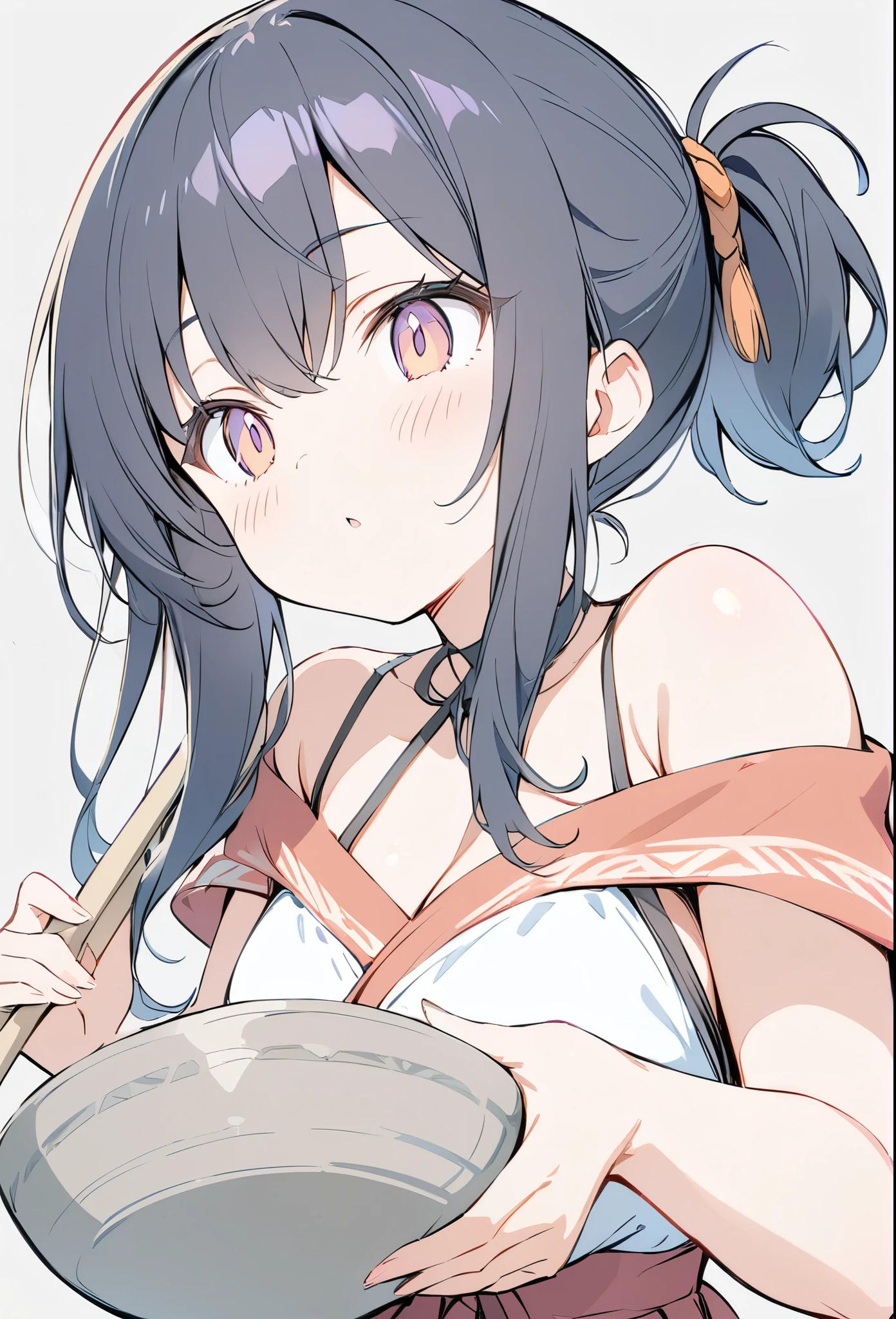 anime、デジタルanimeアート、Flat Design,(masterpiece:1.2)、high quality、High resolution、Very detailed、(Amazingly absurd:1.2)、BREAK、Jomon Period、Black Hair、long hair、Hair tied back、Girl holding Jomon pottery