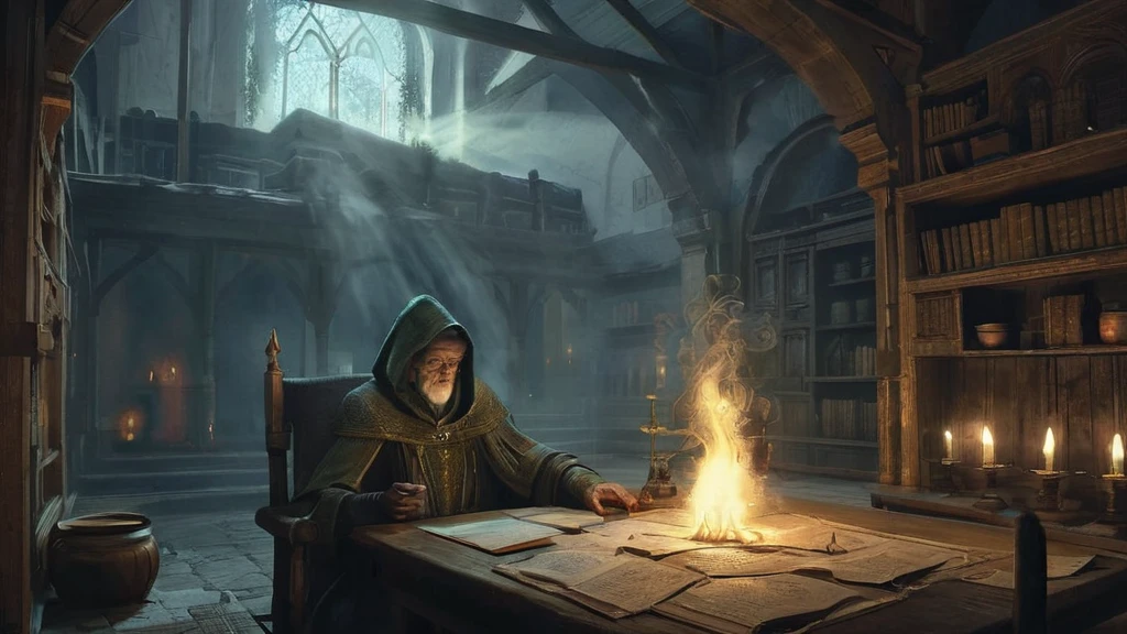 Horror-themed , Generate an image of a concentrated alchemist mixing a potion in his gloomy and mysterious laboratory in a dungeon. The laboratory is lit only by a dim candlelight source and contains narrow, glowing vials in various shapes, herbal ingredients, a bowl and a pestle. The walls of the dungeon are overgrown with moss and covered in cobwebs. Create a mysterious aura around the alchemist,
<lora:add-detail-xl:1.4>, Ultra-HD-details, true to life, HDR image, High detail resolution, high detailed cloth, cinematic lighting, realistic, sharp focus, (very detailed), ((4K HQ)), depth of field, f/1.2, Leica, 8K HDR, High contrast, bokeh, realistic shadows, vignette, epic, . Eerie, unsettling, dark, spooky, suspenseful, grim, highly detailed