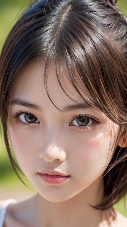 One Girl,(1人のとてもcute女の子:1.3),masterpiece,Highest quality,High resolution,beautiful girl,(18-year-old:1.3),cute,Big eyes,(Detailed pupil:1.2),(The face is facing straight ahead:1.3),Body facing forward,Beautiful Nose,Fuller lips,Short black hair,short hair,Fine eyelashes,Thin eyebrows,Definition of very fine particles,(Symmetrical eyes:1.3),(Face close-up,Face Focus:1.0),Micro Bikini,Student Style,Portraiture,Show Viewer,Cinema Lighting,High resolution,Very detailed、Headband、Open your mouth a little、From above、High angle