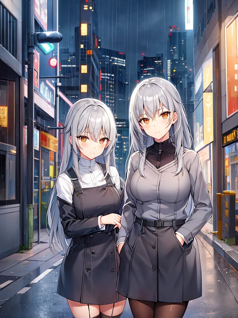 ,twins,Gray Hair,stockings,Mature Woman,rain,City of night