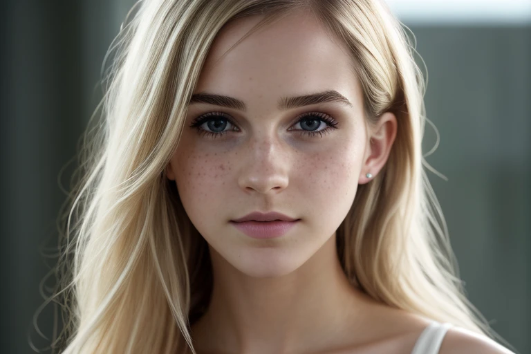 1girl in, 18yo, Solo, Aesthetic artwork, blond, straight blonde hair, waist length hair, light blue eyes, small freckles, pale skin, perfect breasts, athletic body, (thin hips, thin waist: 1.1), detailed skin, slight smile, beautiful face, stretched out in the pale afternoon sun, 24mm, 4k textures, soft cinematic light, RAW photo, photorealism, photorealistic, intricate, elegant, highly detailed, sharp focus, ((((cinematic look)))), soothing tones, insane details, intricate details, hyperdetailed, low contrast, soft cinematic light,(younger:1.4), dim colors, exposure blend, hdr, faded, emma watson