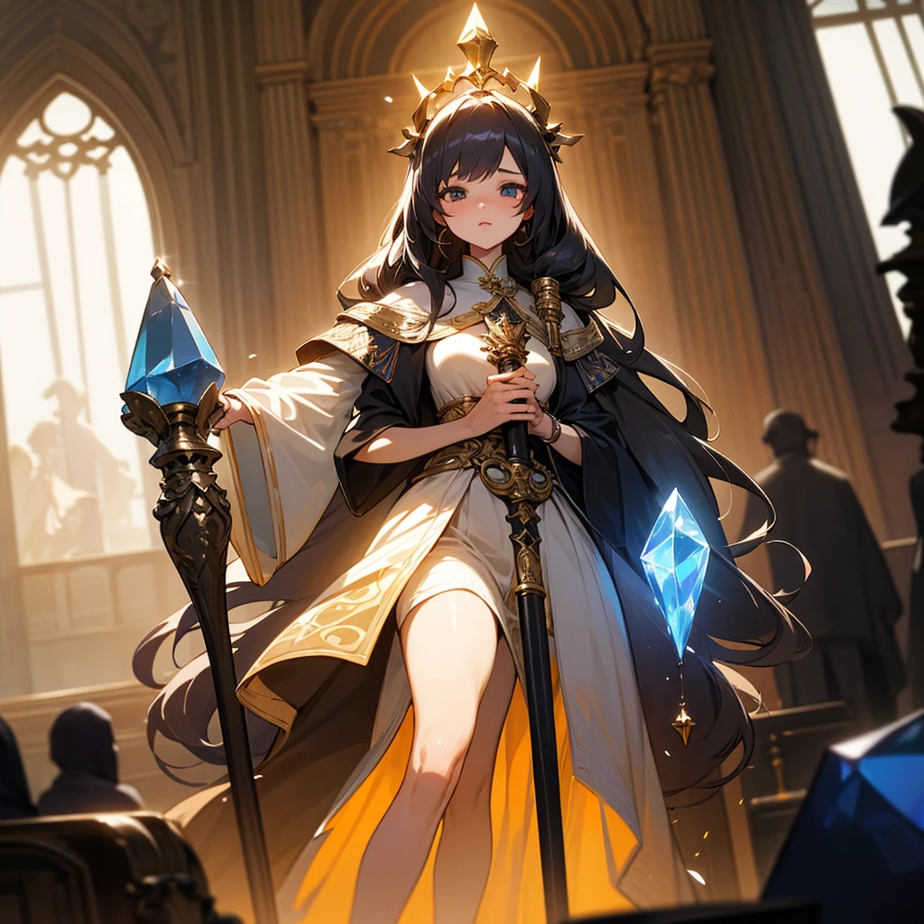high resolution、Elegant、Neat、Long haired goddess。
Wearing a light dress。Goddess of Light。Holds a large staff with a crystal。like medieval europe、beautiful、Fantasy。Elegant、Adult wo luxurious atmosphere
手は2本