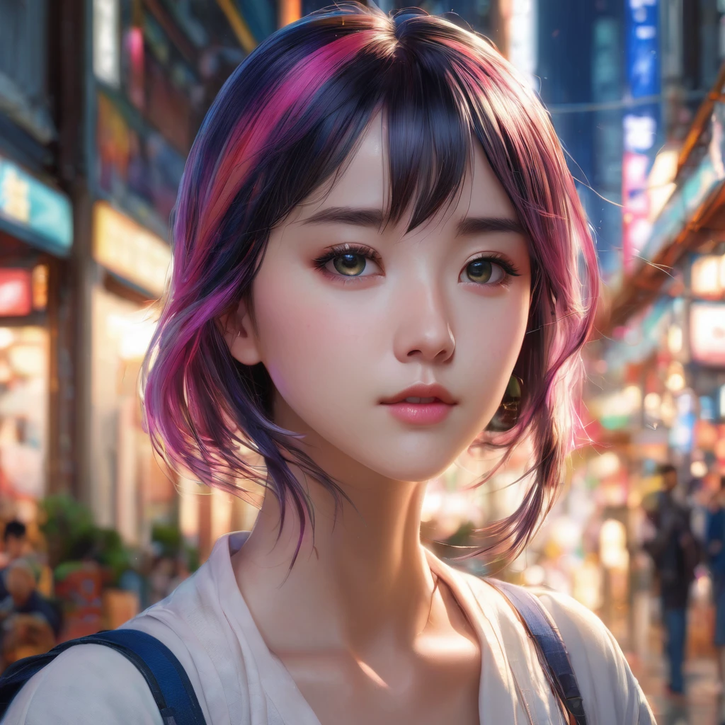 a beautiful anime-style girl, detailed intricate colored hair, big dreamy eyes, symmetrical features, smooth soft skin, detailed captivating face, soft lighting, digital painting, makoto shinkai, stanley artgerm lau, wlop, rossdraws, concept art, (best quality,4k,8k,highres,masterpiece:1.2),ultra-detailed,(realistic,photorealistic,photo-realistic:1.37),HDR,UHD,studio lighting,ultra-fine painting,sharp focus,physically-based rendering,extreme detail description,professional,vivid colors,bokeh
