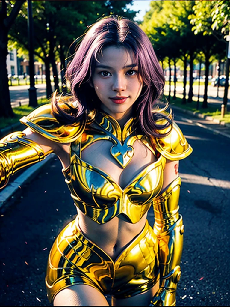 une femme, 25 ans, manga, cheveux longs, cheveux multicolores, high level of detail, saint seiya, armure verte, bronze armor, green armor, signes du zodiaque, Grèce antique, Dans un temple antique, armure du zodiac, zodiac cloth, Carved