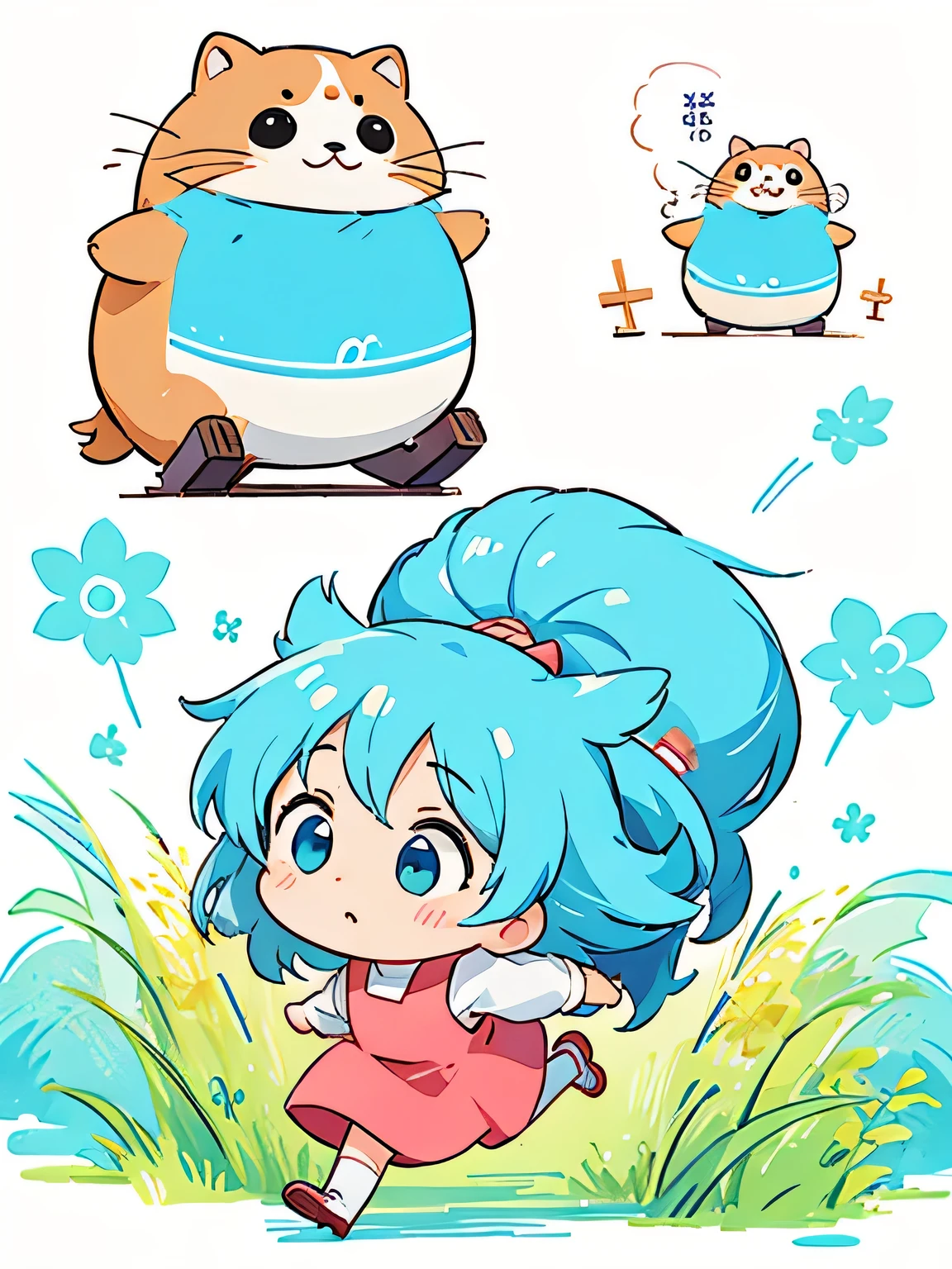 Hayao Miyazaki style、Kawaii Design, most beautiful girl ever、chibi, ((running)))、No background