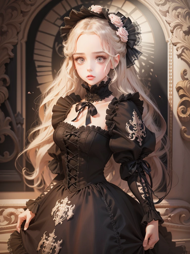 Beautiful Hardcore illustration homepage illustration style,exquisite facial features,The eyes are bright,chibiStyle,Dark,gothic barbie doll,ta skirt,delicate linework,3 Rendering