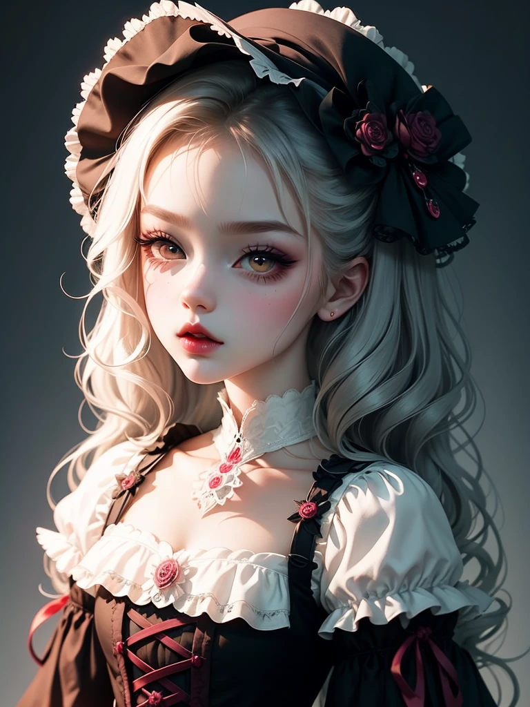 Beautiful Hardcore illustration homepage illustration style,exquisite facial features,The eyes are bright,chibiStyle,Dark,gothic barbie doll,ta skirt,delicate linework,3 Rendering