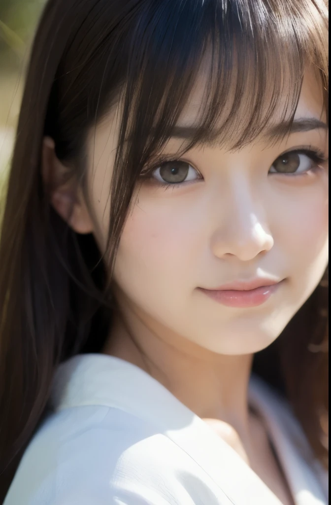 best quality, face focus, soft light, ultra high res, (photorealistic:1.4), RAW photo,(Shinozaki Ai), white skin, kawaii,
1 Japanese girl, solo, cute, smile, (pupil, lights in the eyes), detailed beautiful face, Medium-sized breasts,(high resolution detail of human skin texture),(long hair),(portrait), upper body, white traditional kimono, in the forest,