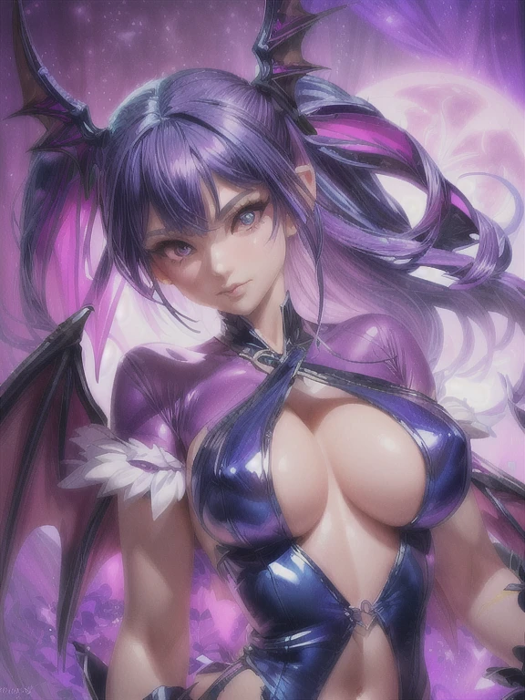 a close-up of a woman in a purple and blue outfit, morrigan, Morrigan Aensland, extremely detailed Artgerm, beautiful succubus, Artgerm detailed, Artgerm. high detail, model | Artgerm, as seen on Artgerm, seductive anime girl, Artgerm 4 k, Artgerm style