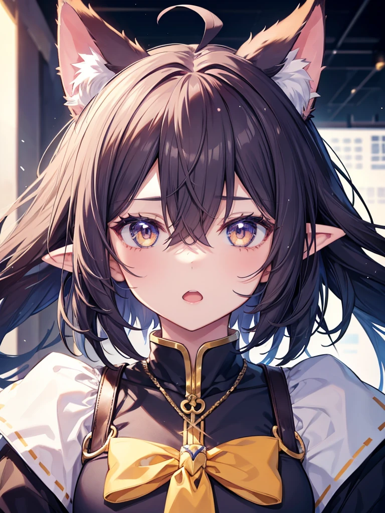 One girl, High resolution, Shortcuts, Open your mouth, Animal ears, tooth, Pointy Ears, Ahoge, Cat ear, Character portrait, accurate, masterpiece, アニメCharacter portrait, Character portrait,