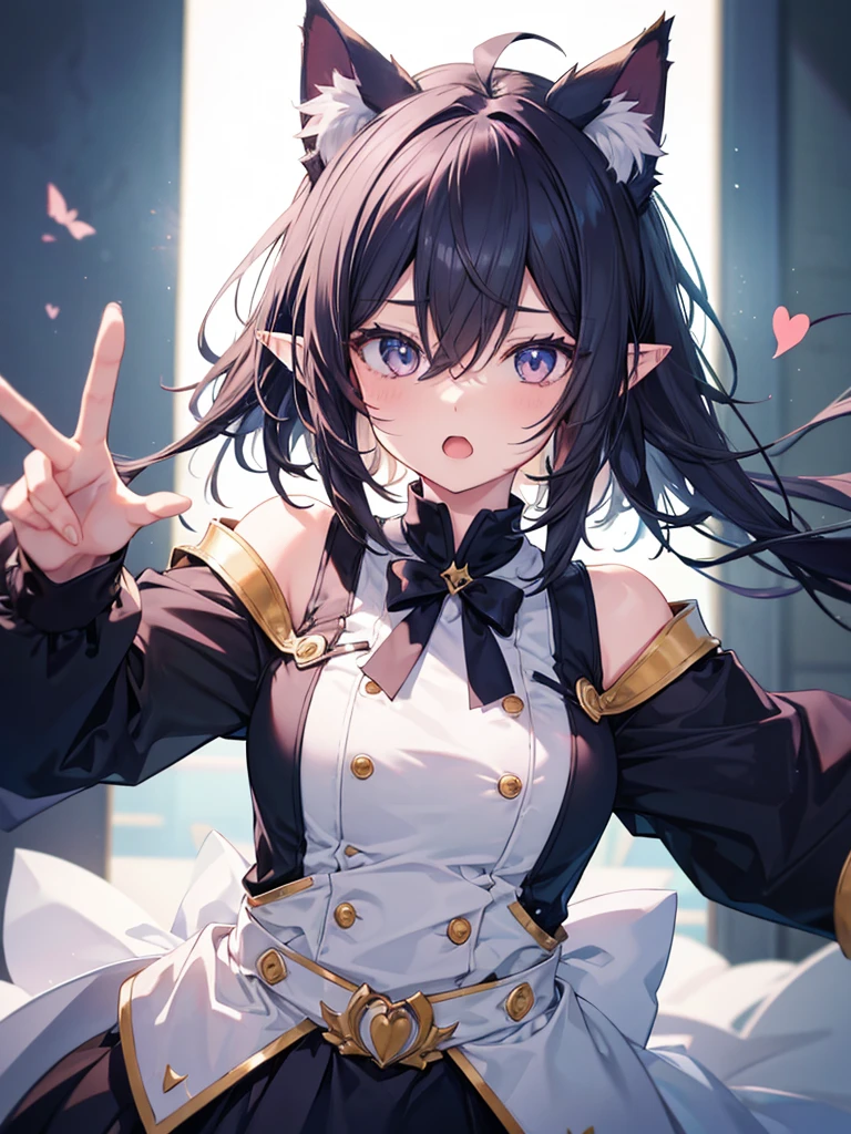 One girl, High resolution, Shortcuts, Open your mouth, Animal ears, tooth, Pointy Ears, Ahoge, Cat ear, Character portrait, accurate, masterpiece, アニメCharacter portrait, Character portrait,