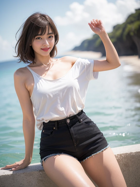 ((Exposing shoulders)), ((Ample breasts)), ((The skirt is short)), ((Sexy Legs)), ((whole body)),practical, Stylish girl,1girl,sexy pose,best quality,masterpiece,illustration,an extremely delicate and beautiful,CG,unity,8k wallpaper,Amazing,finely detail,masterpiece,official art,extremely detailed CG unity 8k wallpaper,incredibly absurdres,huge filesize,ultra-detailed,highres,extremely detailed,beautiful detailed girl,realistic,outdoors,light contrast,(White tee shirt、Shorts,、Red lipstick、Looking from below、smile、(Ocean、Ocean岸で歩いている)、ショートヘアー
Waiting to start