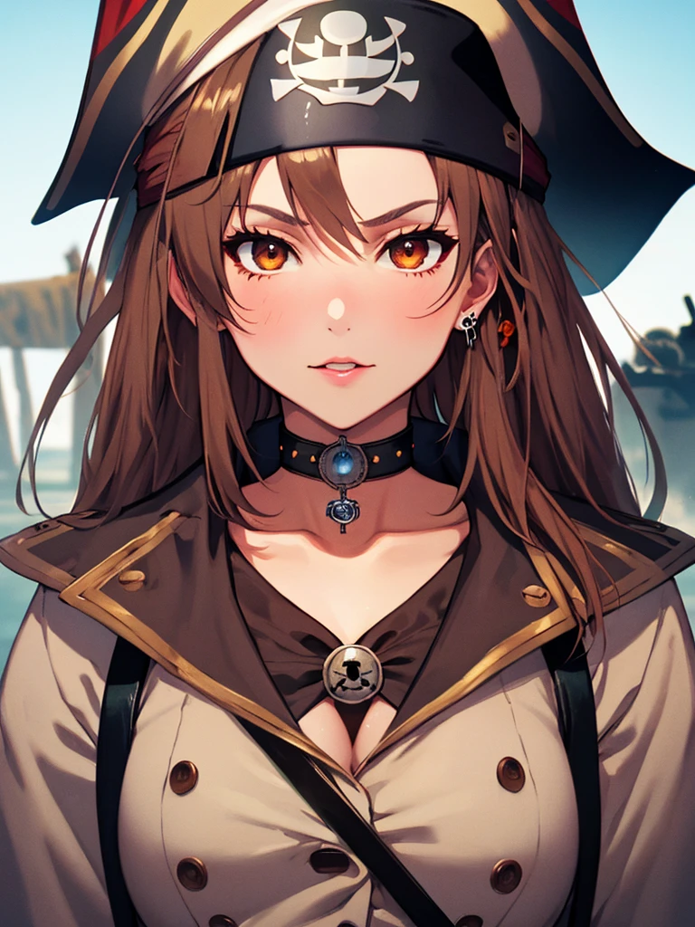 Pirate tactics, cannon, war, (Pirate War:1.5), Misaka Mikoto, 1girl, black choker, uhd, retina, masterpiece, ccurate, anatomically correct, textured skin, super detail, high details, high quality, best quality, highres, 4K