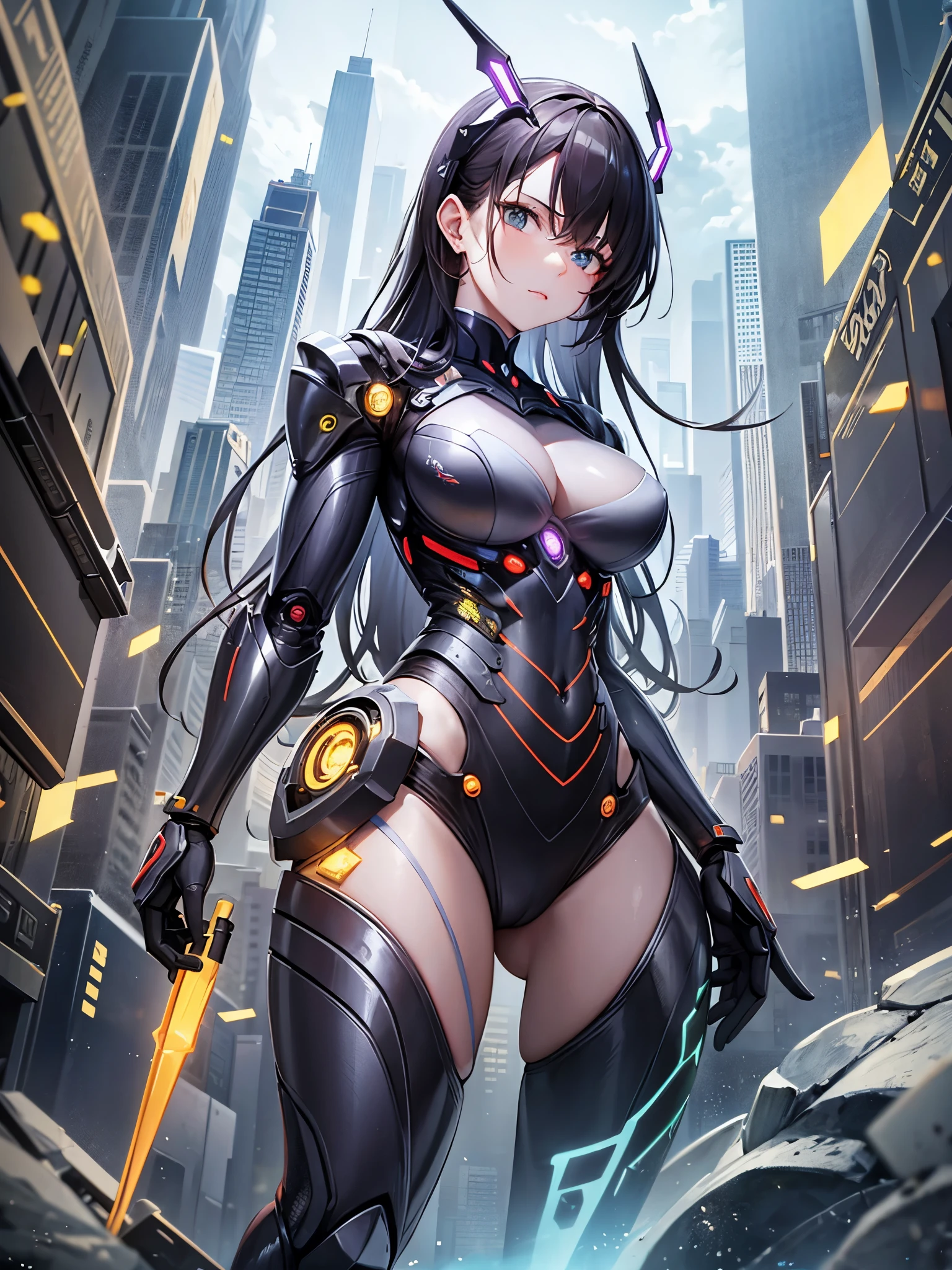 ((Highest quality)),(Ultra-high resolution),(Super detailed),(Detailed Description),((The best CG)),(masterpiece),Highly detailed art,(Art with precise detail:1.5), (Female Cyborg:1.5),(Beautiful and well-proportioned face:1.3),(Fitted Suit:1.6),(Exposed mechanism:1.4),(Fluorescence line:1.5),(Luminescent core:1.6),Actuator:1.4,cylinder:1.3,manipulator:1.3,(Hall々And:1.4),(Impact:1.3),(launcher:1.4),(Sub Arm:1.4),(Surrounding drones:1.5),Combat knife:1.3,spike:1.4, (Assist Machine:1.2. Crawler:1.5)