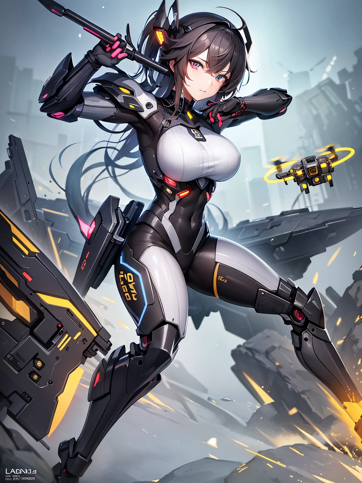 ((Highest quality)),(Ultra-high resolution),(Super detailed),(Detailed Description),((The best CG)),(masterpiece),Highly detailed art,(Art with precise detail:1.5), (Female Cyborg:1.5),(Beautiful and well-proportioned face:1.3),(Fitted Suit:1.6),(Exposed mechanism:1.4),(Fluorescence line:1.5),(Luminescent core:1.6),Actuator:1.4,cylinder:1.3,manipulator:1.3,(Hall々And:1.4),(Impact:1.3),(launcher:1.4),(Sub Arm:1.4),(Surrounding drones:1.5),Combat knife:1.3,spike:1.4, (Assist Machine:1.2. Crawler:1.5)