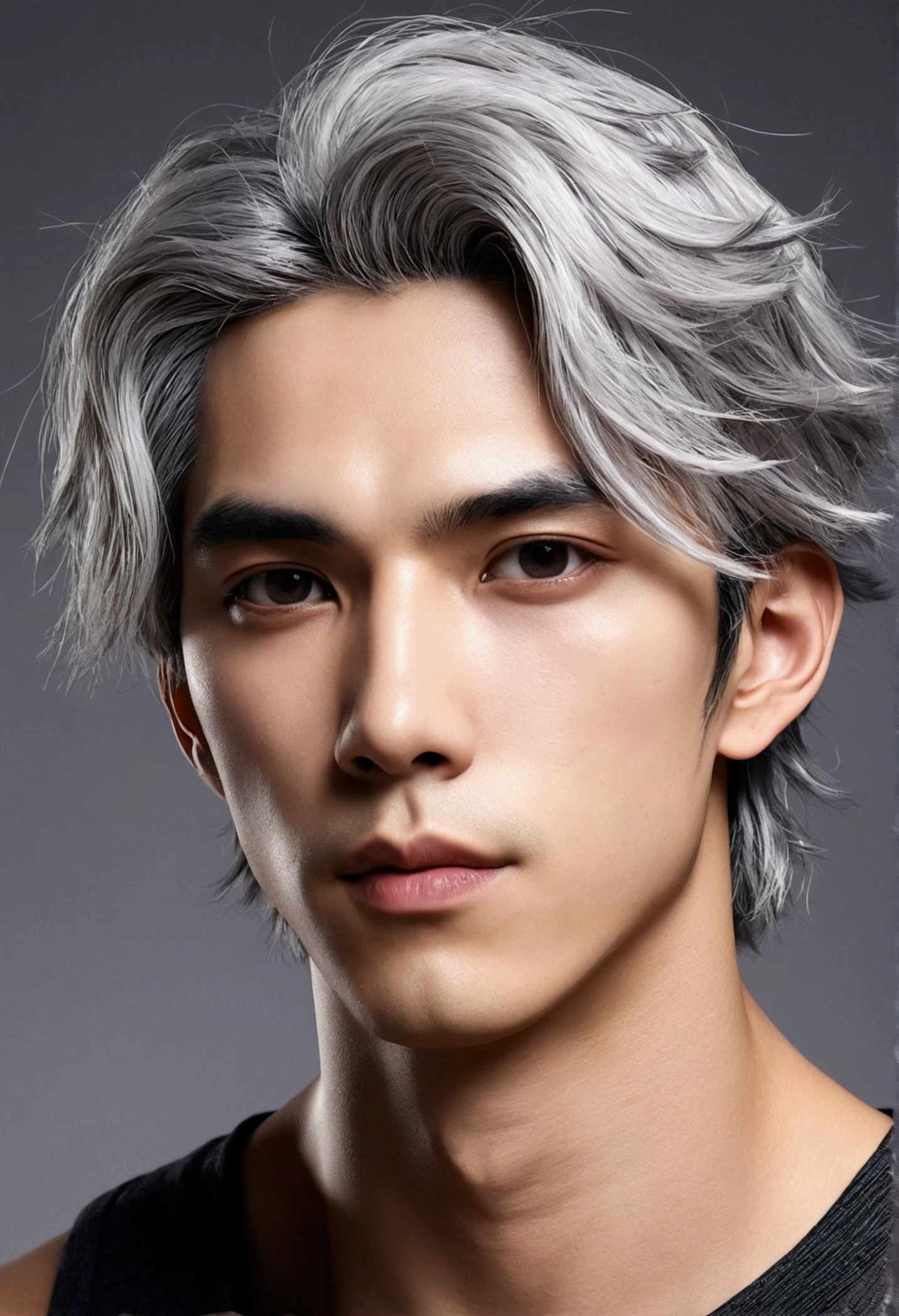 good looking、Gray Hair、White eyes、Black Lip、cool、One person、Kind Face、slim and muscular、animation