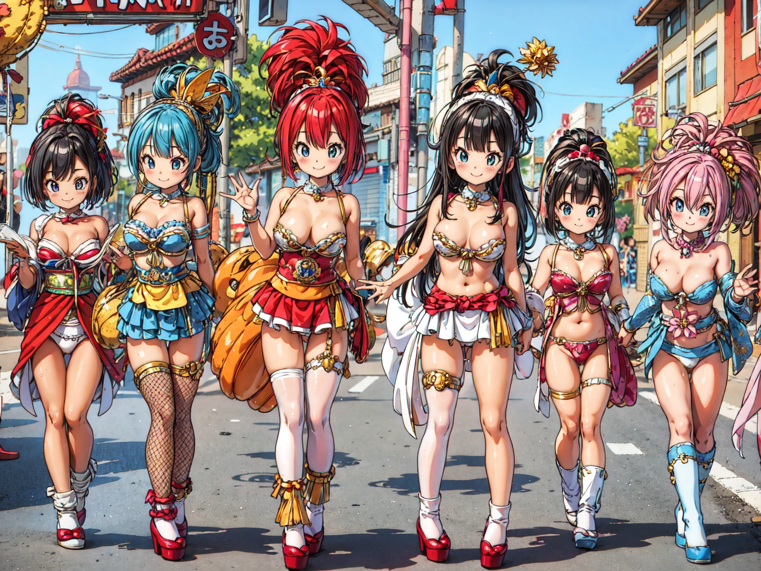 
((masterpiece、Highest quality、Detailed Anime))、Carnival of Rio、parade、((Japanese downtown shopping street))、(5+ Cute Naked Girls、Various hair colors、smile:1.3、Samba Dance:1.3、Samba Costume: 1.3)、(Pussy、Nipples、Mid-chest)、(Glowing Skin、Flashy and gorgeous accessories、Fishnet tights、Black Hair)、Visitors々