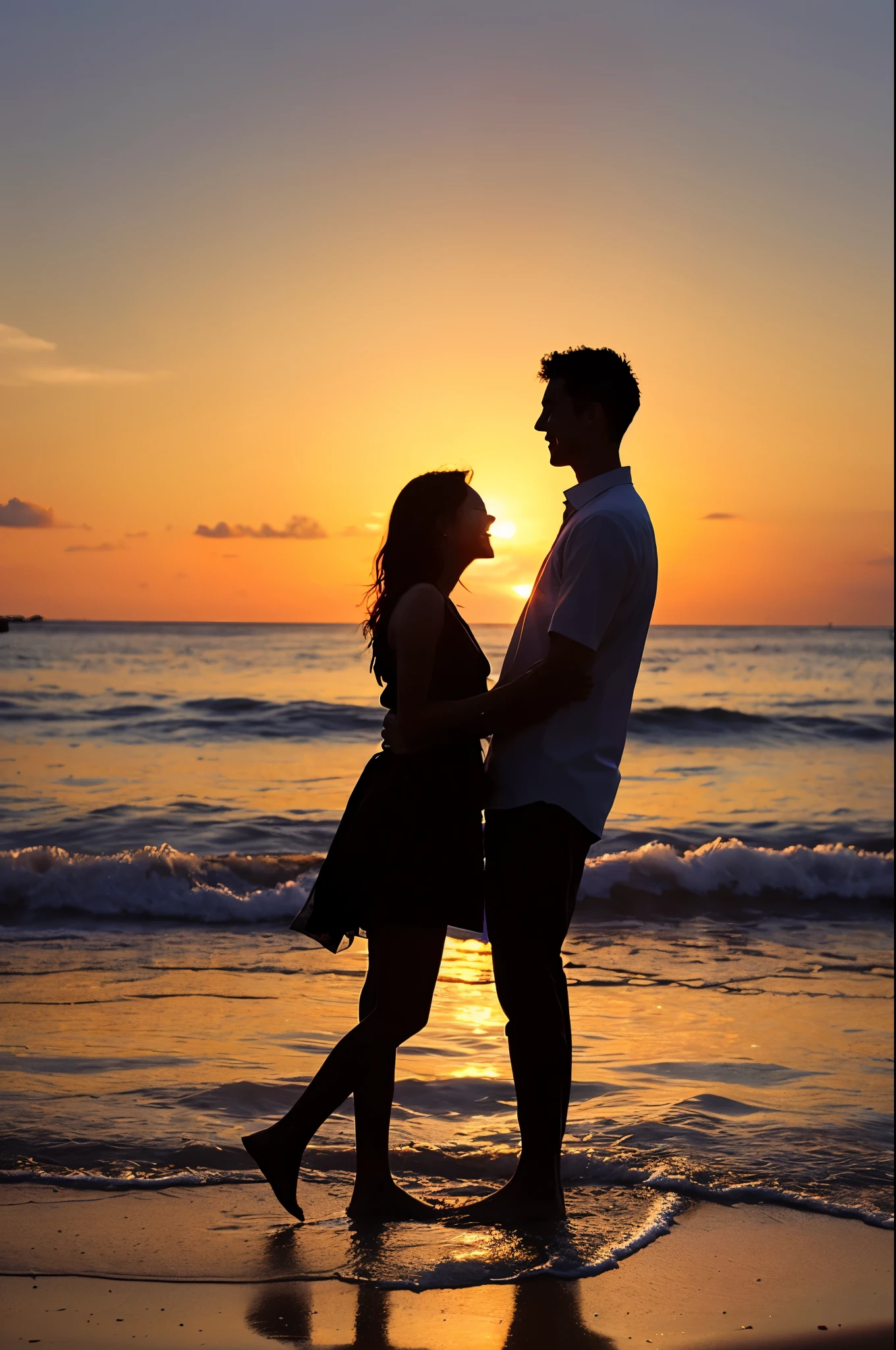 Happy couple、Sunset on the beach、silhouette