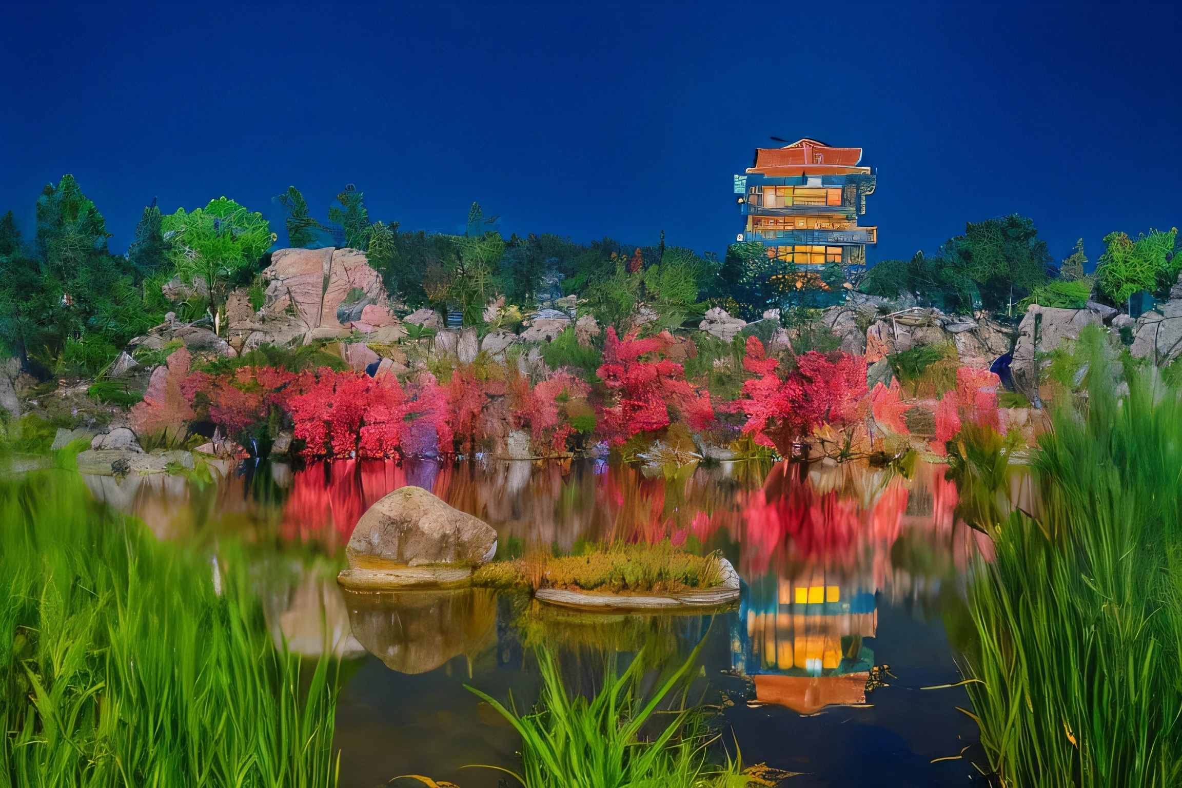 Watercolor，Reflection on the surface of the water