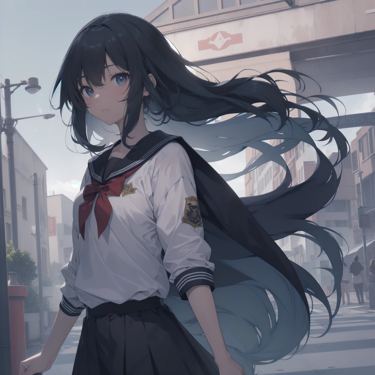 ultra-absurdres-Top quality by artist God, ultra-detailed, high resolution, anime moe artstyle, best anime 8k konachan wallpaper, pixiv contest winner, pool:2810, perfect anatomy,break, 1girl, (Please draw a girl walking sleepily to school alone. )break,(Solo,little female, 13-year-old:1.3),Full limbs, complete fingers,a junior high school student, (very short hair), short cut, flat chest, , small butt, small black eyes, beautiful detailed eyes, well-proportioned iris and pupils, expressive eyes, highres detailed hair, soft expression, salor school_uniform, sailor collar, serahuku, bow, pleated skirt,(Detailed Lighting), (Detailed background), in the School commute route. break,super detailed skin, Best cinematic lighting powered by famous artist, 8k,beauty illustration,photoshop_(medium),very aesthetic,break,((artist:kashikaze )), artist:clamp ,artist:carnelian ,artist:kantoku ,