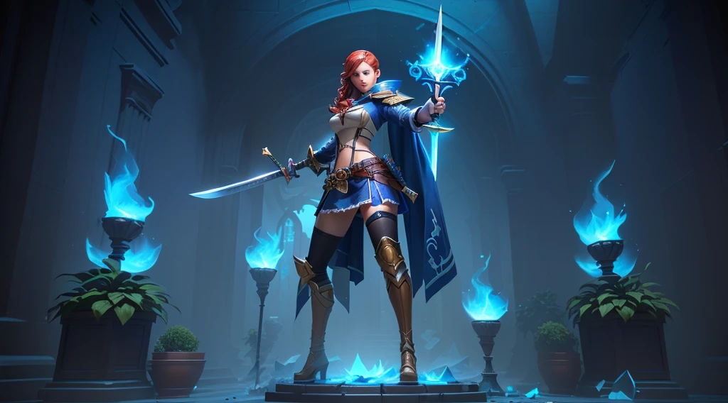 3D CGI Character of a woman with a sword, epic mage girl character, female pirate captain, katana zero video game character, hero character art, female mage, samira from league of legends, female mage!, stylized stl fantasy miniature, she is holding a sword, swashbuckler class pirate, character splash art, miss fortune league of legends