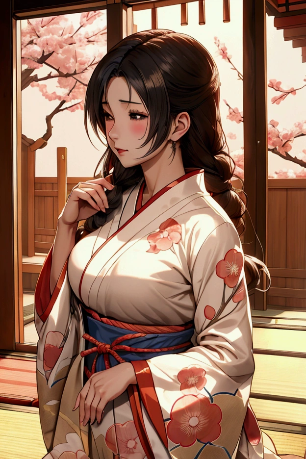 畳の上でAnime woman caressing, Japan tatami room, Summer daytime, 白いタンクトップを着てAnime woman caressing, Anime woman caressing,